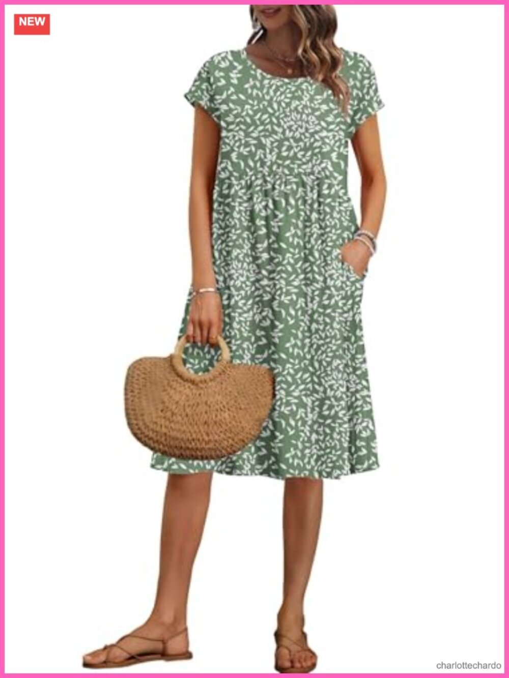 Summer Short Sleeve Knee-Length Loose Dress with Pockets